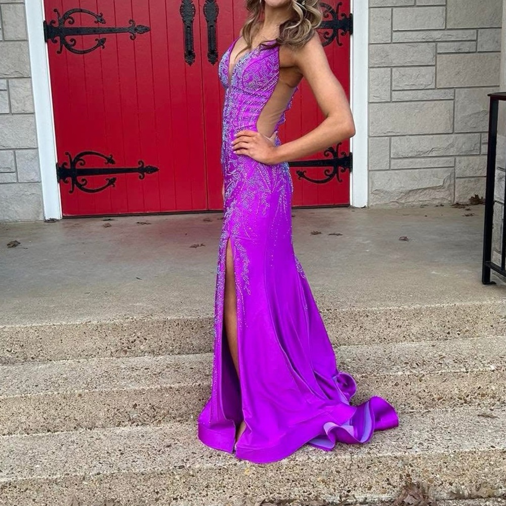 2 Cute Fuchsia Purple Beaded Prom Gown